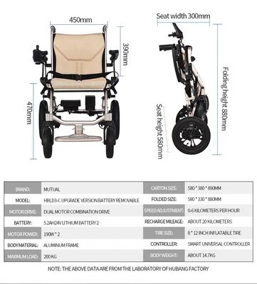 Einseitiger Doppelmotor-Kompaktsessel und tragbarer elektrischer Rollstuhl für Reisen 14 kg